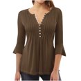 thumbnail image 1 of Diufon Womens Dressy Tops Casual Ruffle 3/4 Sleeve Button V Neck Loose Shirts Trendy Solid Color Basic Blouse, 1 of 3