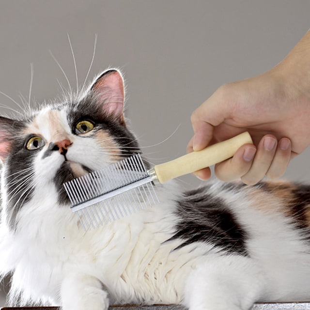 Wooden Stainless Steel Range Comb Pet Comb Wooden Handle One Range Comb Double RangeComb High Low Tooth Comb Cats Comb Glossy Hair Comb
