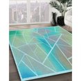 thumbnail image 3 of Ahgly Company Tapis d'Intérieur Rectangulaire Transitionnel Lavable à la Machine Bleu Cadet Vert, 2 Pieds x 5 Pieds, 3 of 7