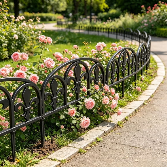 RRJ Garden Fence Panels, Decorative Border Fencing for Flower Beds, Plastic Lawn Edging Barrier for Courtyard Garden Patio Pet Protection