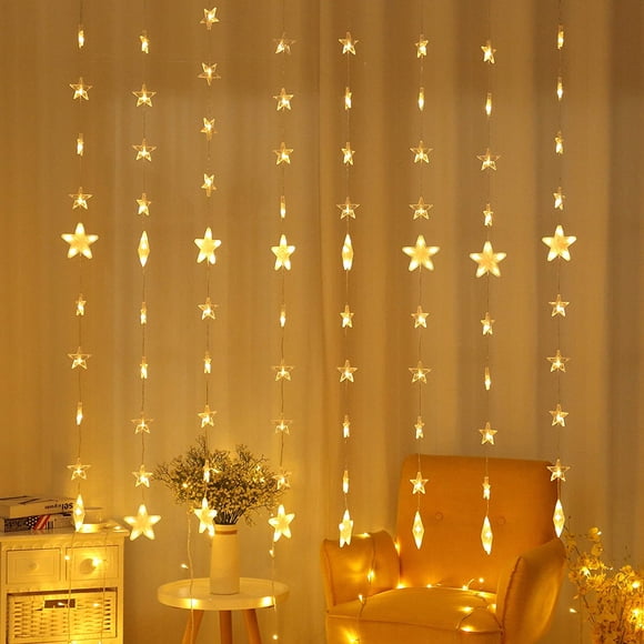 Window Star String Lights,144 LED 80 Starry Curtain Lights,Waterproof Star Decorations for Wedding Party Home Garden Bedroom Outdoor Indoor Wall,8 Modes RF Remote,Timing Night Light,Warm White