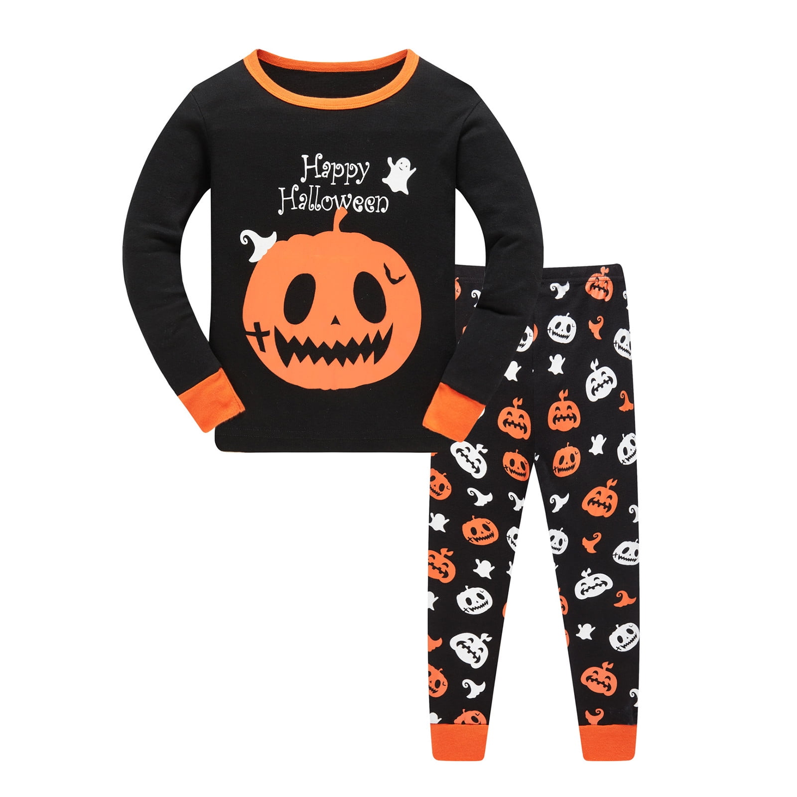 Gpoecd Toddler Boys Halloween Pajama Set 2 Piece Pumpkin Print Long Sleeve Sleepwear Outfits Comfortable Kids Pj's Black,2-3 Years