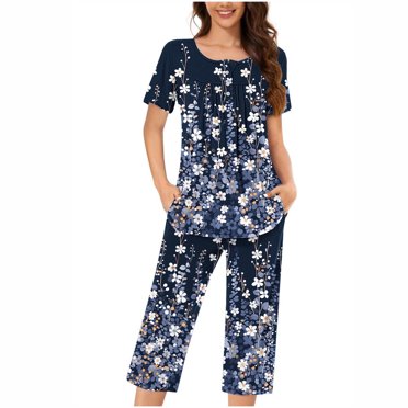 Birdeem Ensembles de Pyjama pour Femmes 2 Pcs T-Shirt de Nuit à Col Rond à Manches Courtes pour Femmes et Ensembles de Pantalons Vêtements de Détente Pyjamas avec Poches