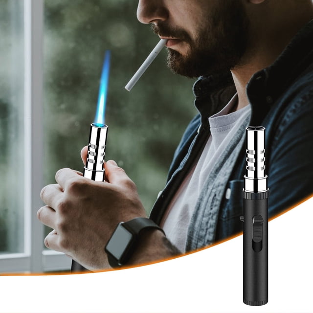 Windproof Torch Blue Flame Lighter Inflatable Gas Windproof Lighter Rechargeable Lighter Outdoor Barbecue for Camping Candle BBQ Hiking