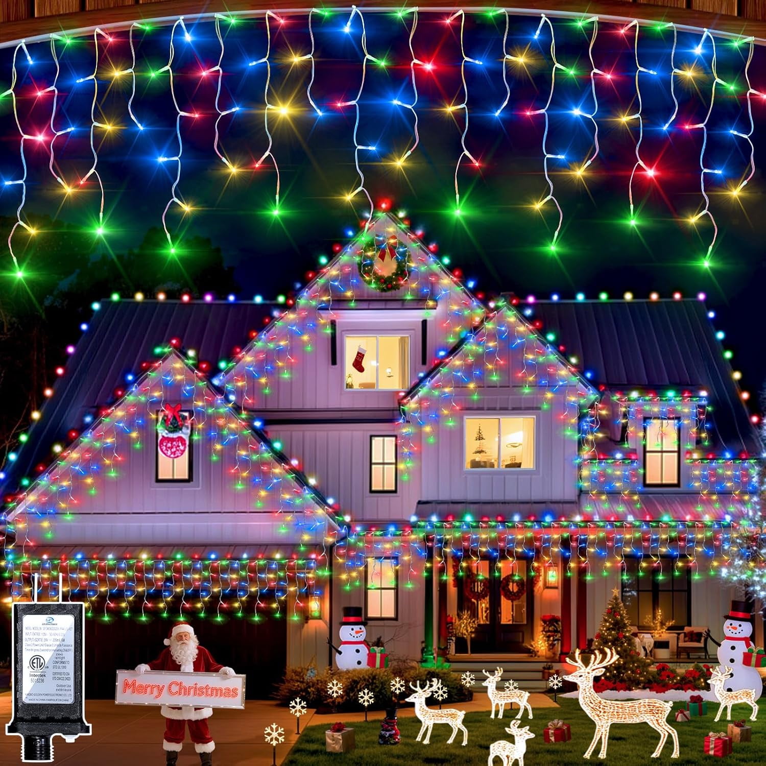 XURISEN 50ft Christmas Icicle Lights – 480 LED 8 Modes, Timer & Memory, IP44 Waterproof Outdoor String Lights With 90 Drops, Warm White For Holiday Decor