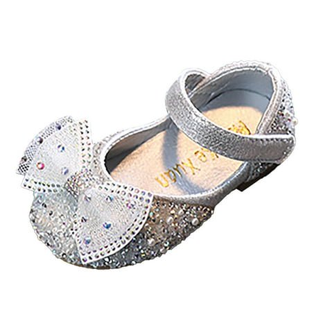 FhsagQ Shoes Kids Shoes Slippers Size 13 Girls Fashion Spring and Summer Girls Sandals Dress Performance Dance Shoes Mesh Pearl Rhinestone Bow Elegant Style Silver 32