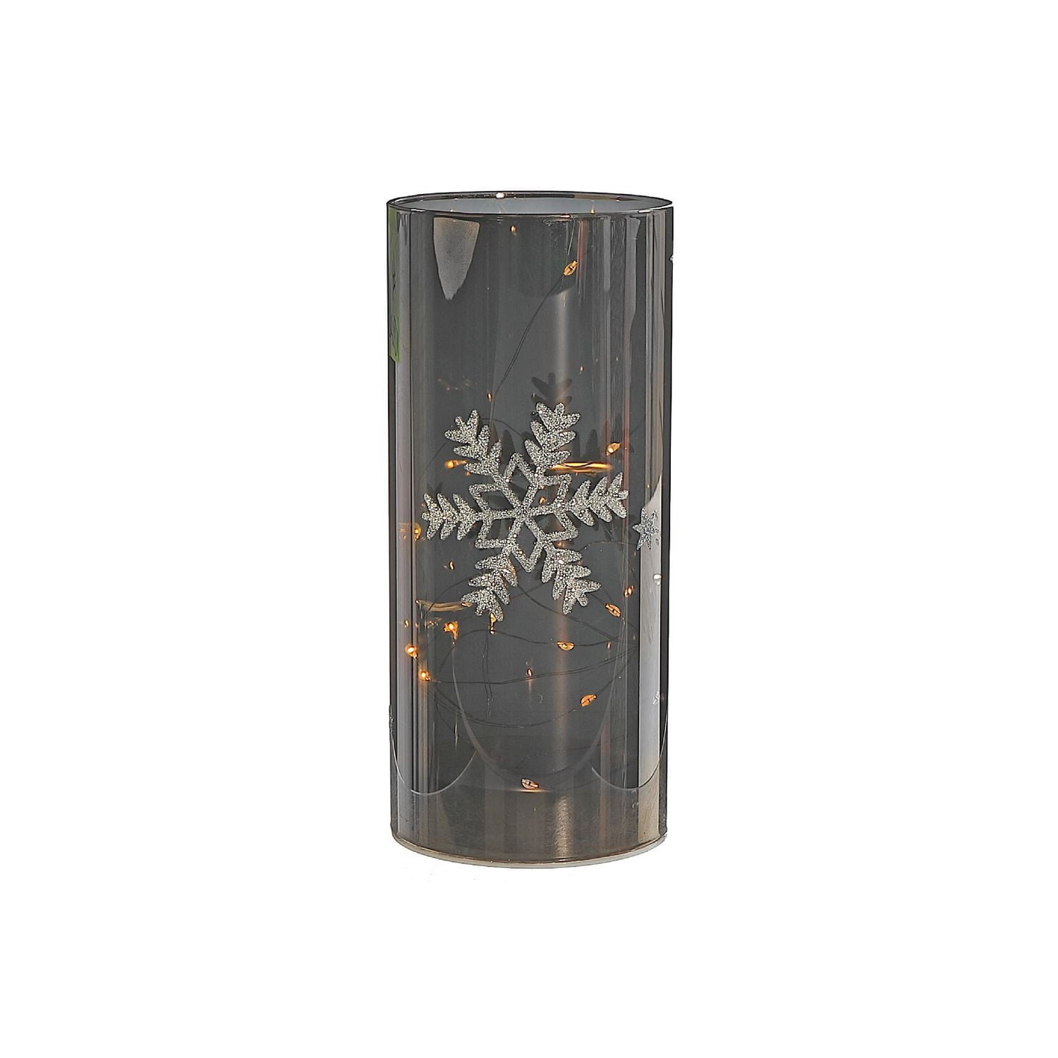 Support En Verre Cylindrique À Led, 7,88 Pouces, Flocon De Neige Argenté, Grand