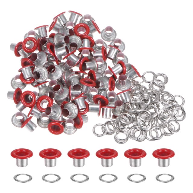 Unique Bargains 100PCS Grommets Eyelets 1/5 Inch (5mm) ID Hole Metal Self Backing Eyelet with Washers for Leather Red