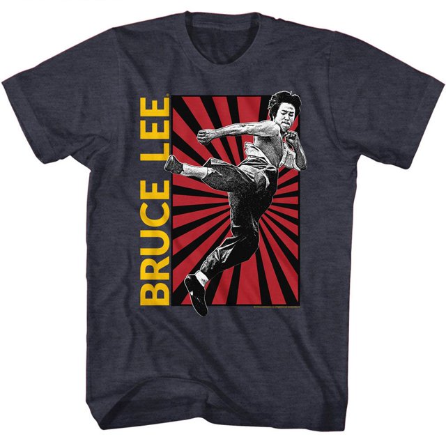Bruce Lee Kick Navy Heather Adult T-Shirt