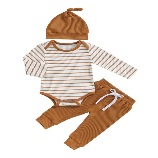 Baby Clothes Set Romper with Long Sleeve Striped Pants and Hat