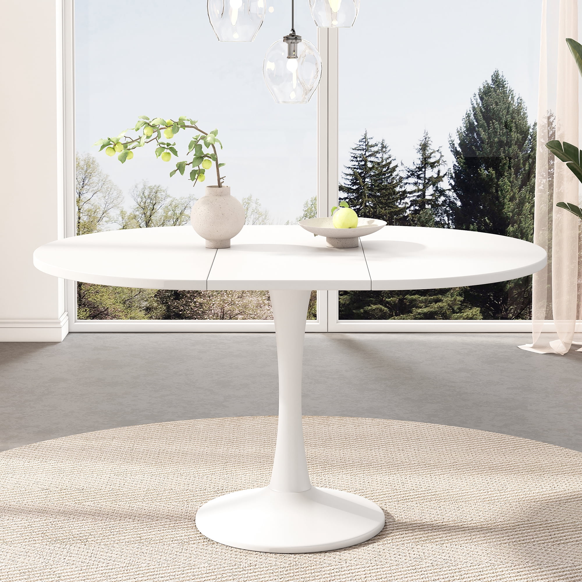 Noble House Ensemble de Salle à Manger Pcs, Table Ronde Extensible Blanche pour –6 avec Chaises en Velours, Pieds en Métal Dor