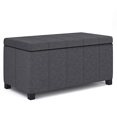 SIMPLIHOME Dover Banc Ottoman Rectangulaire de Rangement à Dessus Relevable de 36 Pouces de Large en Tissu Aspect Lin Gris Ardoise, Repose-Pieds Tabouret, Table Basse pour le Salon, la Chambre et la Chambre d'Enfant, Contemporain