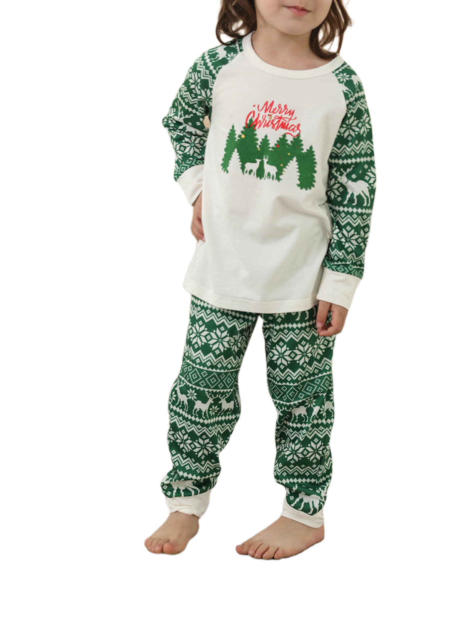 Faithtur Parent-Child Xmas Nightclothes Round Neck Tops Trousers / Romper