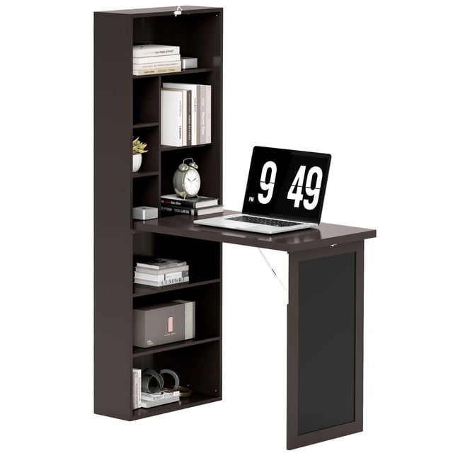 HOMCOM Bureau Convertible avec Tableau Noir et Étagère Table Multifonction, Noir