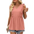 thumbnail image 2 of Timegard Tank Tops for Women Ruffle Sleeveless V Neck Tunic Tops Casual Summer Fashion Solid Color, 2 of 7