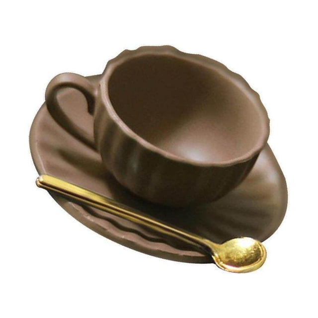 serony 1/6 Coffee Cup Plate Spoon Multipurpose for Dollhouse Life Scene Prop Brown