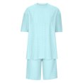 thumbnail image 4 of Yuyuzo Women's 2 Piece Outfits Eyelet Half Sleeve Oversized Top Drawstring High Waisted Shorts with Pockets, 4 of 4