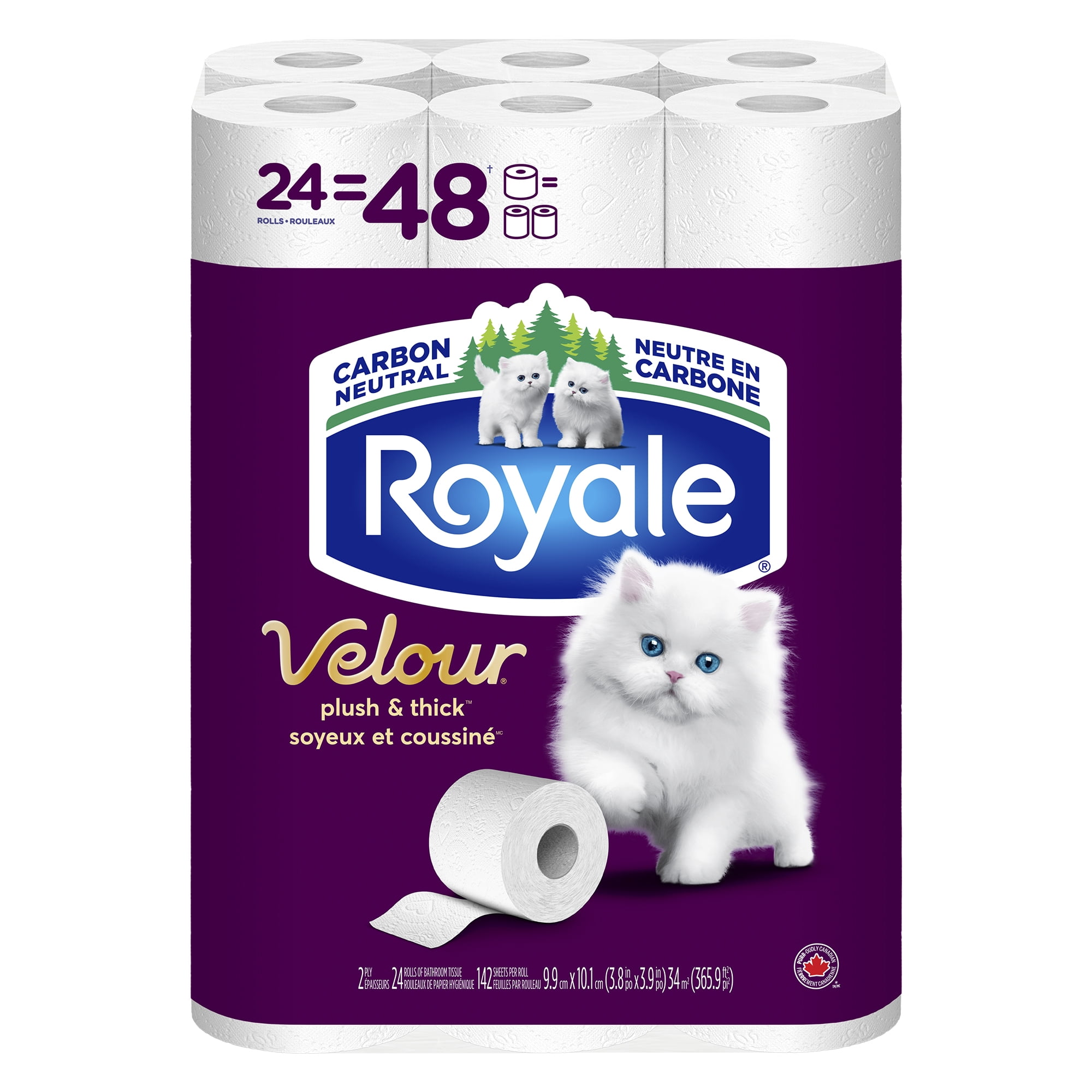 Royale Papier Hygiénique Velour, 24 équivalant à 48 rouleaux