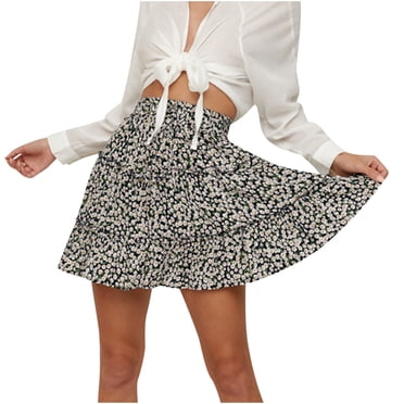 Mrat Jupes de Tennis pour Femmes Été Décontracté Vintage Taille Haute Bohème Vintage Imprimé Floral Jupe pour Femmes Grande Taille Tube Crayon Jupe Midi Imprimé Floral Moulante Portefeuille Plage à Volants Jupe Courte Navy_AA S