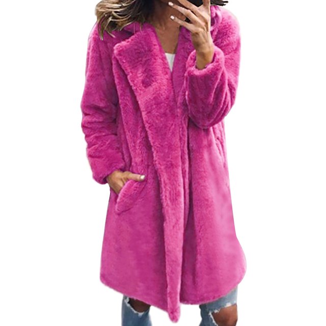CEHVOM Manteau en Fausse Fourrure Chaud pour Femmes, Veste d'Hiver à Col Rabattu