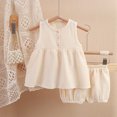 thumbnail image 1 of TopLLC Ensembles de Blouses et Chemises à Manches Courtes Col Rond Mode Décontractée pour Filles Hauts à Manches Courtes Col Rond Boutons Pantalons Courts Unis Ensemble Fille, 1 of 3