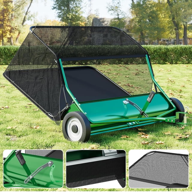 Eastvita 42-Inch Wide Tow-Behind Lawn Sweeper 12 Cu Ft Large Hopper/Tool-Free Adjustable Sweeping Height/Quick Assembly for Tractor/ATV/UTV