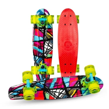 Mini cruiser rétro 22" pour enfants, ados et adultes – Plateau flexible en composite, roues de 62 mm, trucks en aluminium – Graphismes assortis – Madd Gear