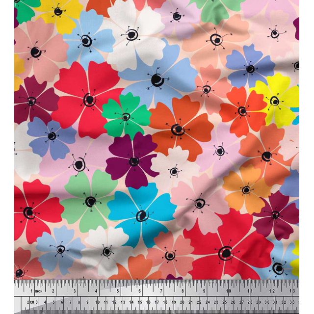 Soimoi Poly Georgette Fabric Artistic Flower Print Fabric by Yard 42 Inch Wide