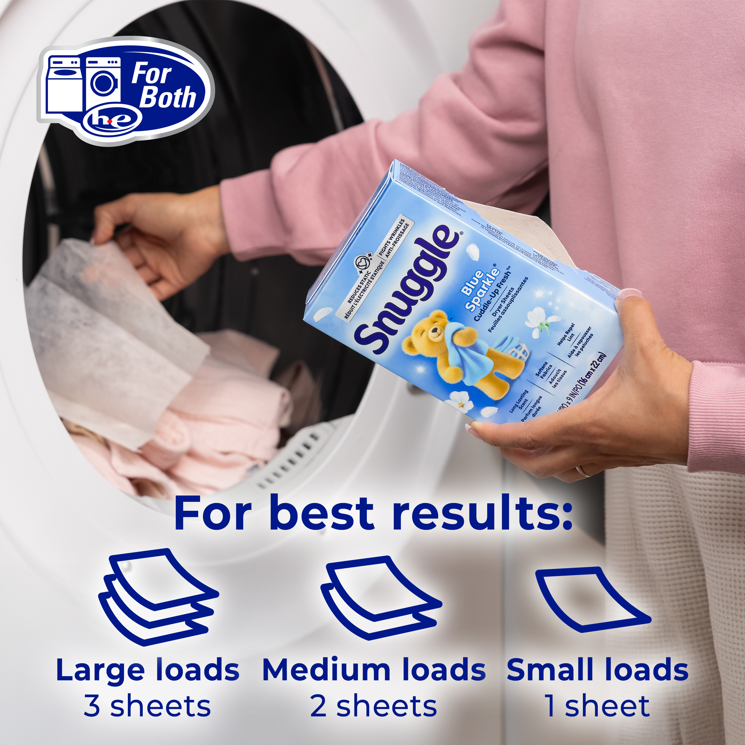 Snuggle Blue Sparkle Cuddle-Up Fresh Dryer Sheets, Reduces Static, Fights Wrinkles, 120ct, HE Compatible