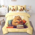 thumbnail image 1 of YST Ensemble Douillette 7 Pcs Mignon Brun Capybara, Lecture Capybara avec Livres Lit en Sac, Format Grand Lit, 1 of 5