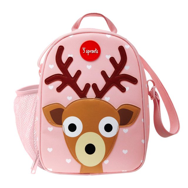 3 Sprouts Sac à Lunch Isolé pour Enfants - Fourre-Tout Réutilisable avec Bandoulière, Poignée et Poches, Cerf