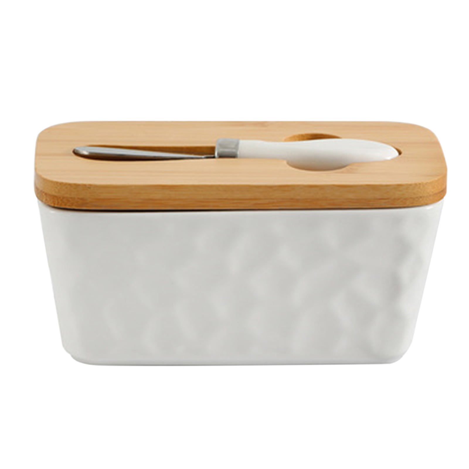Kitchen Knife Set,Ceramic Stoneware with Lid Butter Set Bread and Container with Knife Wooden Lid Non-Slip Base,Kitchen Knife Sets,Containers with Lids,Ceramic Knife Set