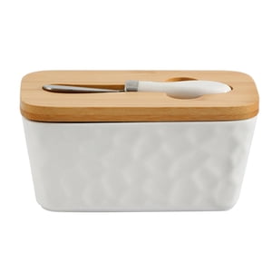 Kitchen Knife Set,Ceramic Stoneware with Lid Butter Set Bread and Container with Knife Wooden Lid Non-Slip Base,Kitchen Knife Sets,Containers with Lids,Ceramic Knife Set