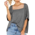 thumbnail image 2 of Timegard Womens Tops Square Neck Short Sleeve Comfy Casual Loose Top Basic T Shirt Oversized Blouse, 2 of 7