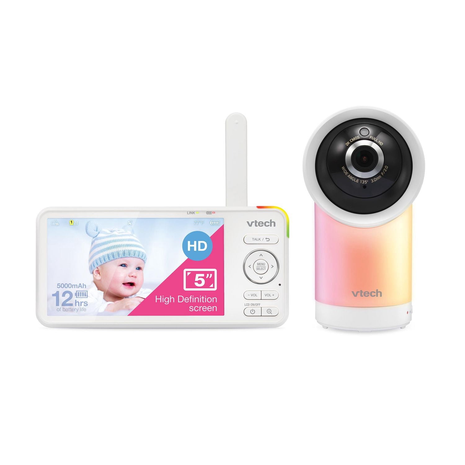 VTech RM5766HD 1080p Smart WiFi Remote Access 360 Degree Pan & Tilt Video Baby Monitor with 5” High Definition 720p Display, Night Light, White