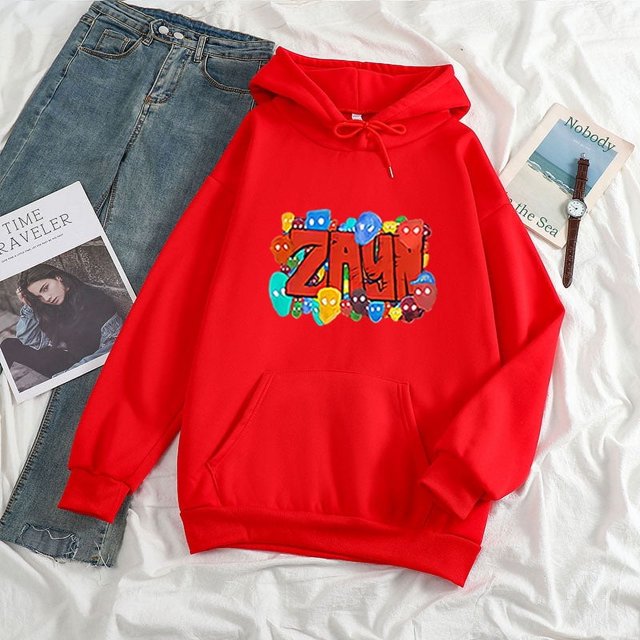 Chandail à Capuchon à Lettres Imprimées Color art zayn pour Hommes et Femmes (Rouge, G)