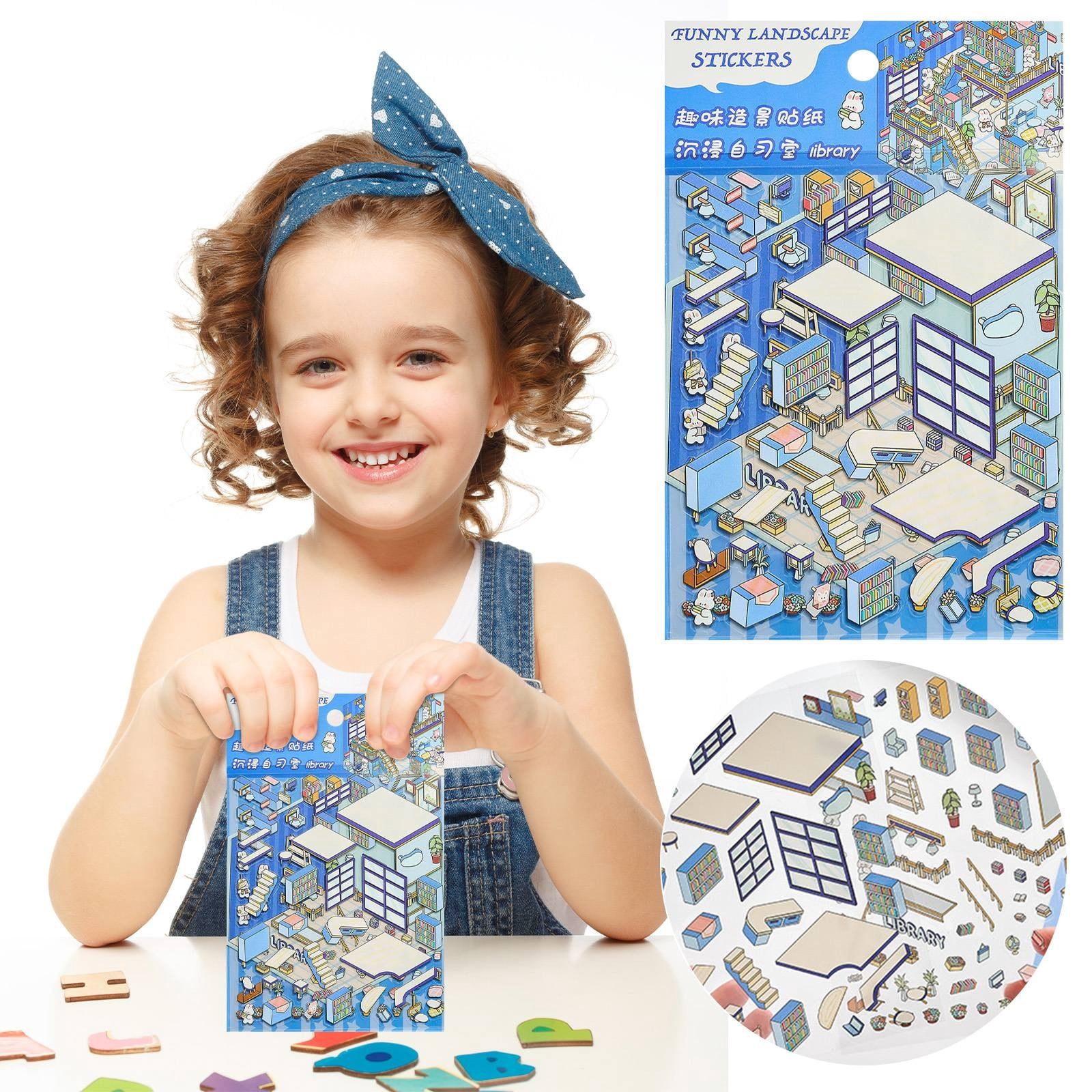 IMENGL Clearance! DIY 3D House Scene Stickers Cute Fun Stacking Miniature For Adult Kids Stress Pass The Time Reusable: These 3D Scene Stickers Isometric Room Stickers Book are made of high-quality