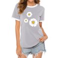 thumbnail image 1 of Women Floral Daisy Print Color Block Short Sleeve Crew Neck Summer Tee Shirt, 1 of 3