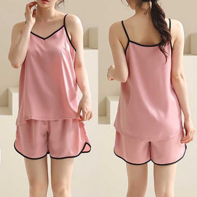 Women's Solid Color Suspender Pajama Set Comfortable Stretch Lingerie for Sleepwear and Special Occasions