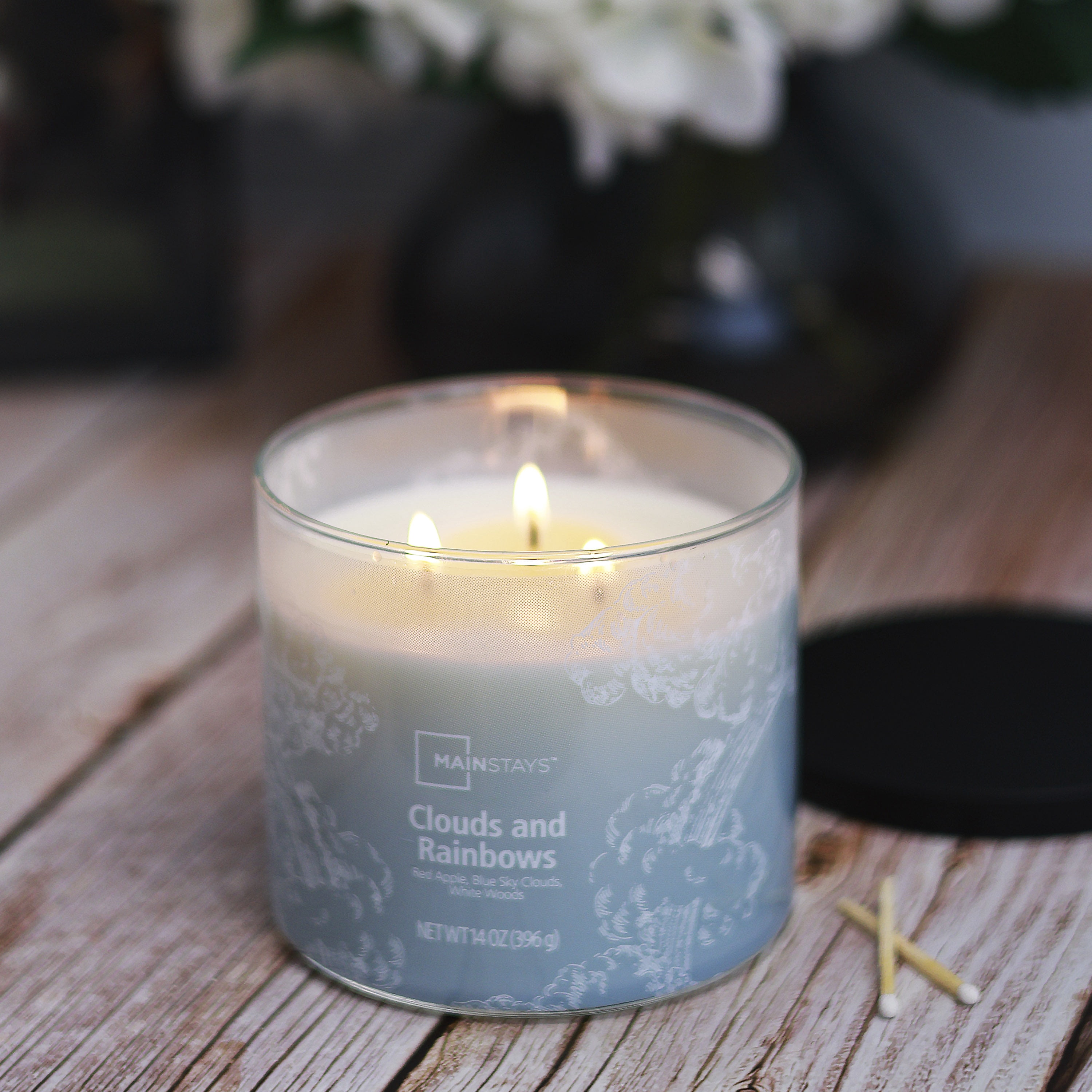Bougie parfumée Mainstays à 3 mèches, enveloppée texturée Nuages et arcs-en-ciel, 14 oz