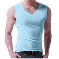 thumbnail image 2 of LOVZFMLL Camisoles pour Hommes Chandail à Enfiler T-shirt Uni Extérieur Élastique Ajusté Sans Marquesr Débardeur Uni à Col en V, 2 of 5