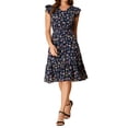 thumbnail image 1 of INSPIRE CHIC Robe pour Femme à Fleurs Manches Volantées Col en V Décontractée Smockée à Volants Robes m Bleu Marine, 1 of 5