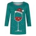 thumbnail image 4 of Meichang Chemises de Noël pour Femmes Grande Taille, T-Shirts Graphiques avec Verre de Vin de Noël, Manches 3/4, Col Rond Décontracté, Coupe Ample, Hauts de Vacances, Cadeaux de Noël pour Femmes, 4 of 4
