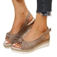 thumbnail image 3 of Kcodviy Ladies Summer Solid Suede Clog Sandals for Women Bowtie Open Toe Buckle Women Sandals Size 9 Wedge Heel Thick Sole Sandals with Rhinestones for Women Sandals, 3 of 7