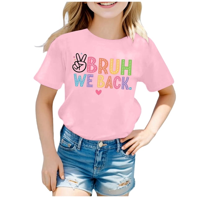 PMVFHDE Hauts Fille Hauts Filles T-Shirts Graphiques pour Fille Hauts Filles T-Shirts Enfants Rentrée des Classes Graphique Manches Courtes Col Rond T-Shirt Lumineux et Confortable pour Garçons et Filles Rose,6-7 Ans