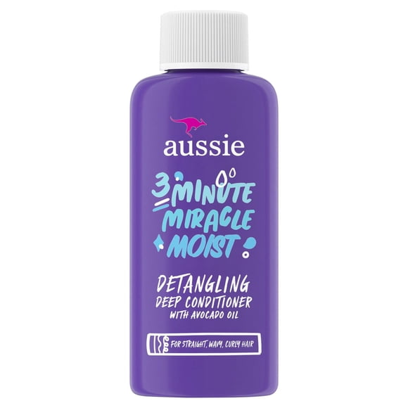 Aussie 3 Minute Miracle Moist Detangling Deep Conditioner Treatment with Avocado Oil, 1.7 fl oz, Travel Size, Paraben and Sulfate Free