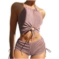 thumbnail image 2 of Cameland Women Solid-Color Split Body Sexy Backless Bikini Swimsuit Set, 2 of 5