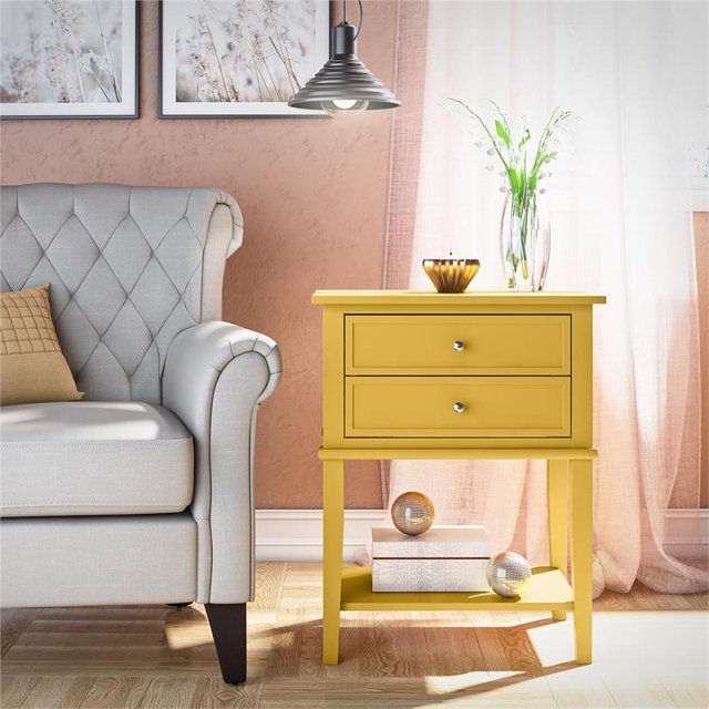 Ameriwood Home Franklin Table d'Appoint avec 2 Tiroirs en Jaune Moutarde