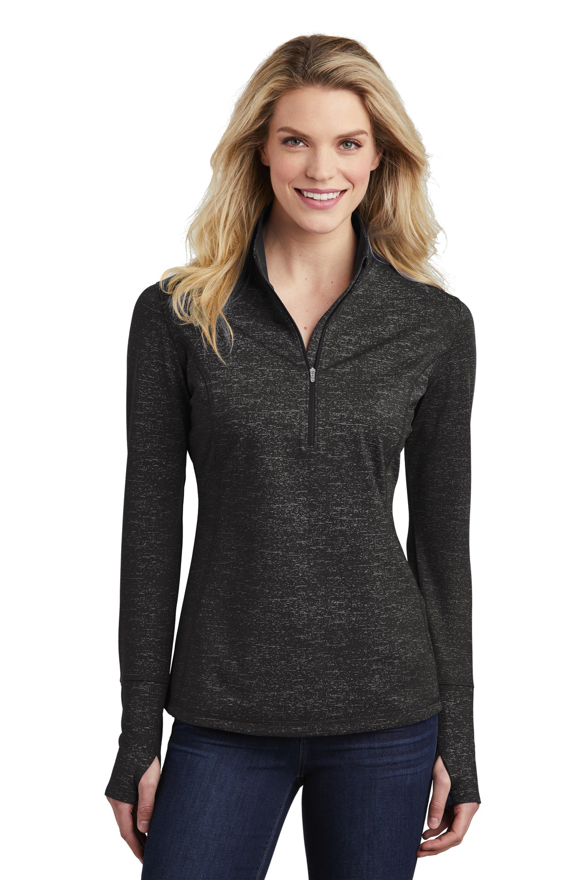 Sport-Tek Chandail Sport-Wick Stretch Réfléchissant Heather 1/2-Zip pour Femmes. LST855