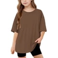 thumbnail image 1 of Hauts d'Été pour Adolescentes 2025 T-Shirts Surdimensionnés à Manches Courtes Chic Décontracté Col Rond Mode, 1 of 5